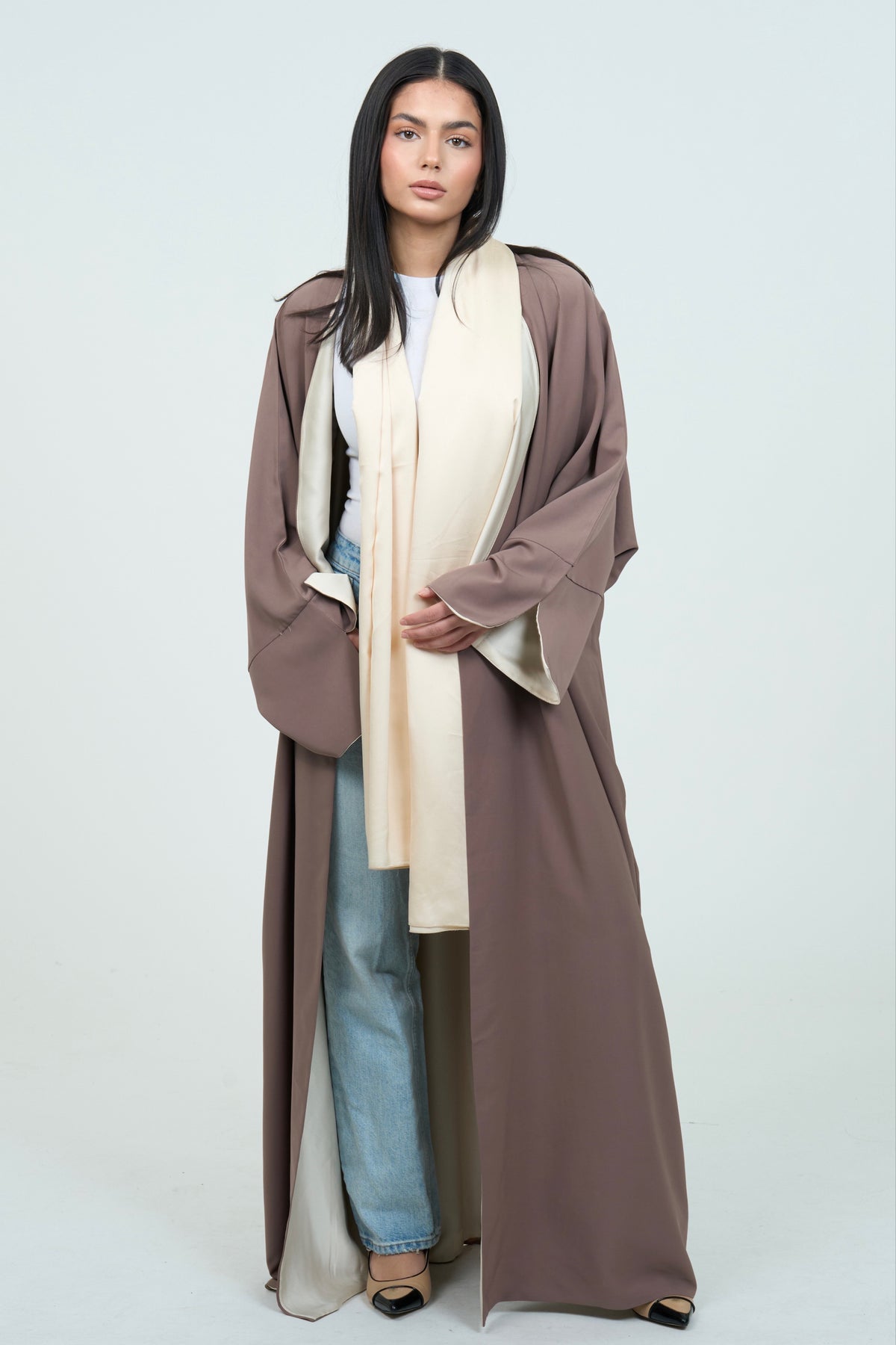 double-sided Taupe Abaya | 3-piece abaya