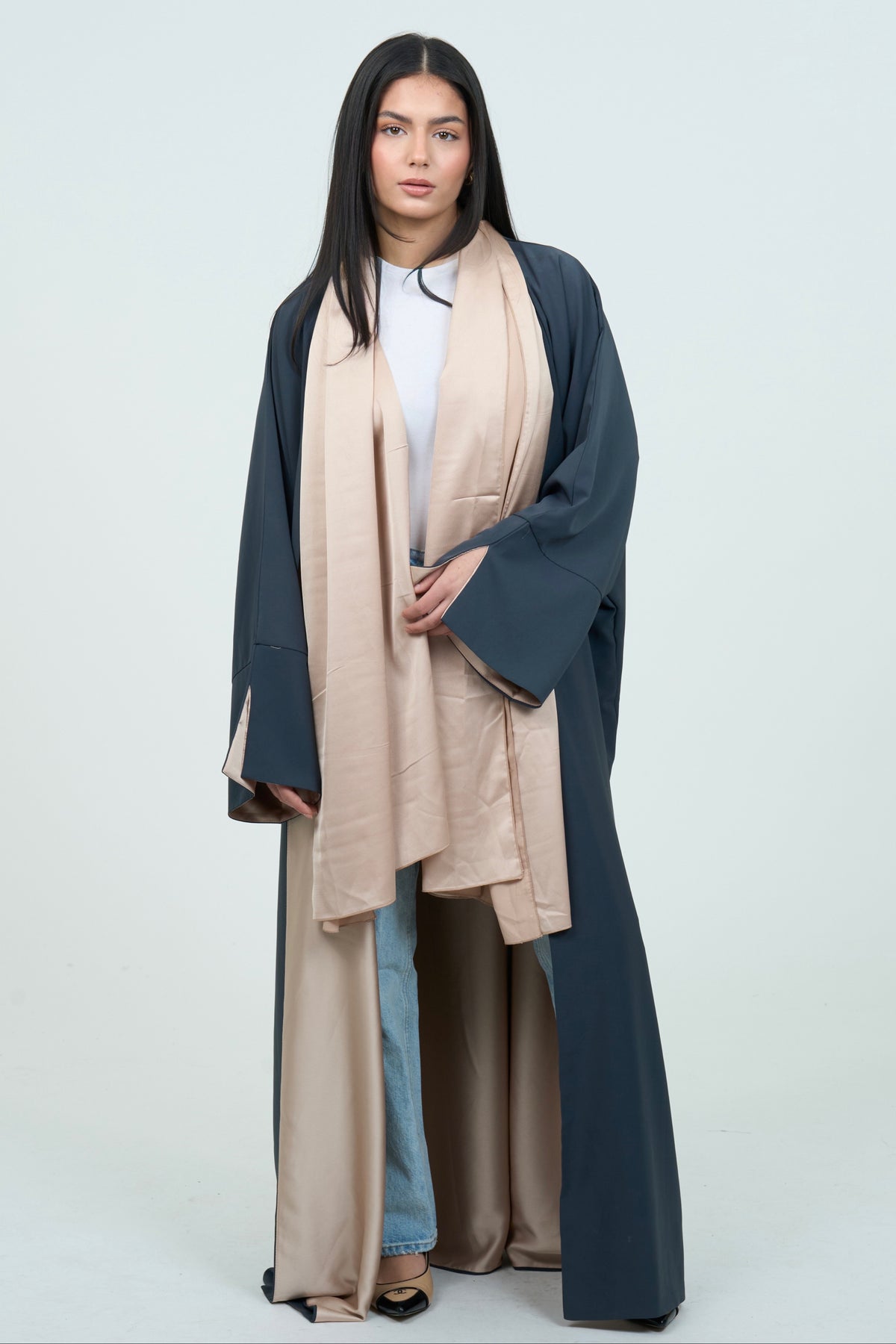 Double-sided Grey Abaya | 3-piece abaya