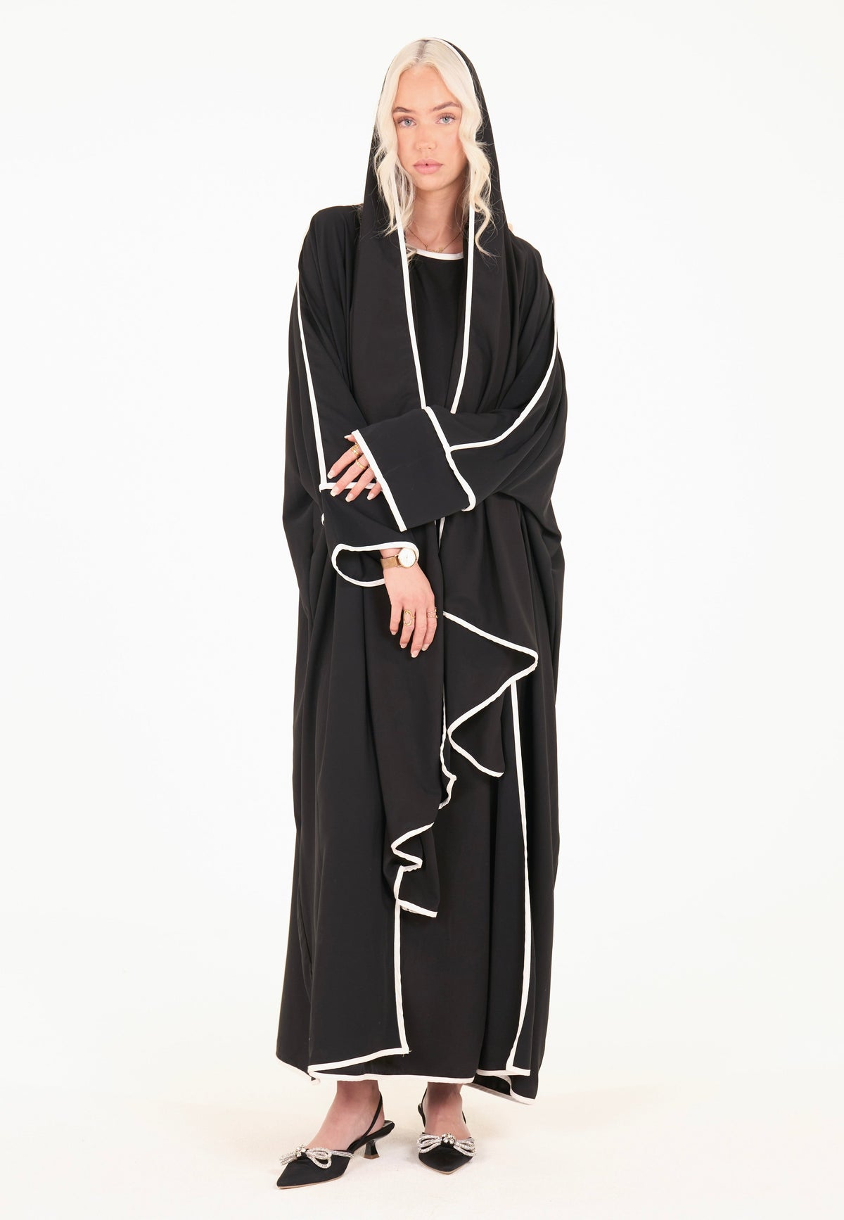 3-piece Black Striped Abaya Set