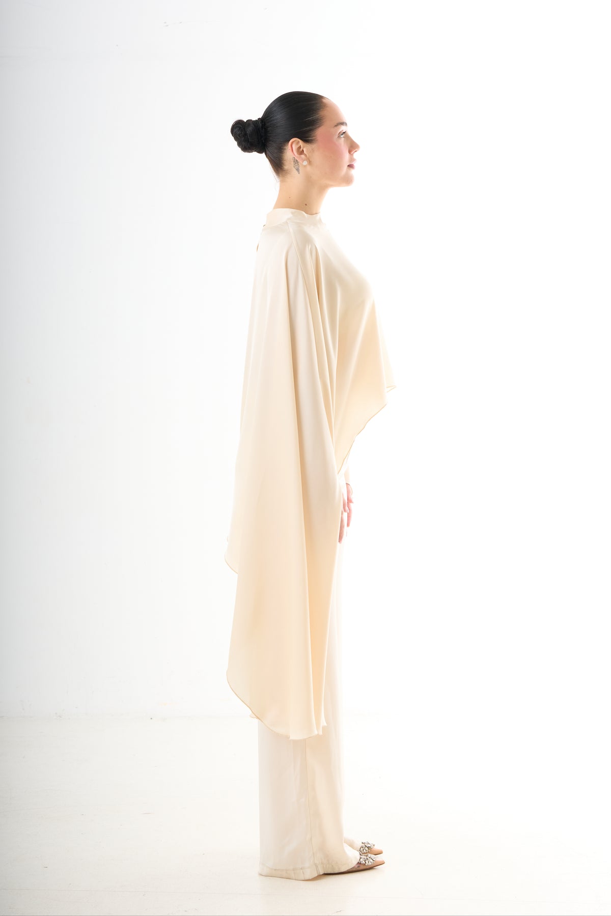 Asymmetric Drape Top - Beige-7