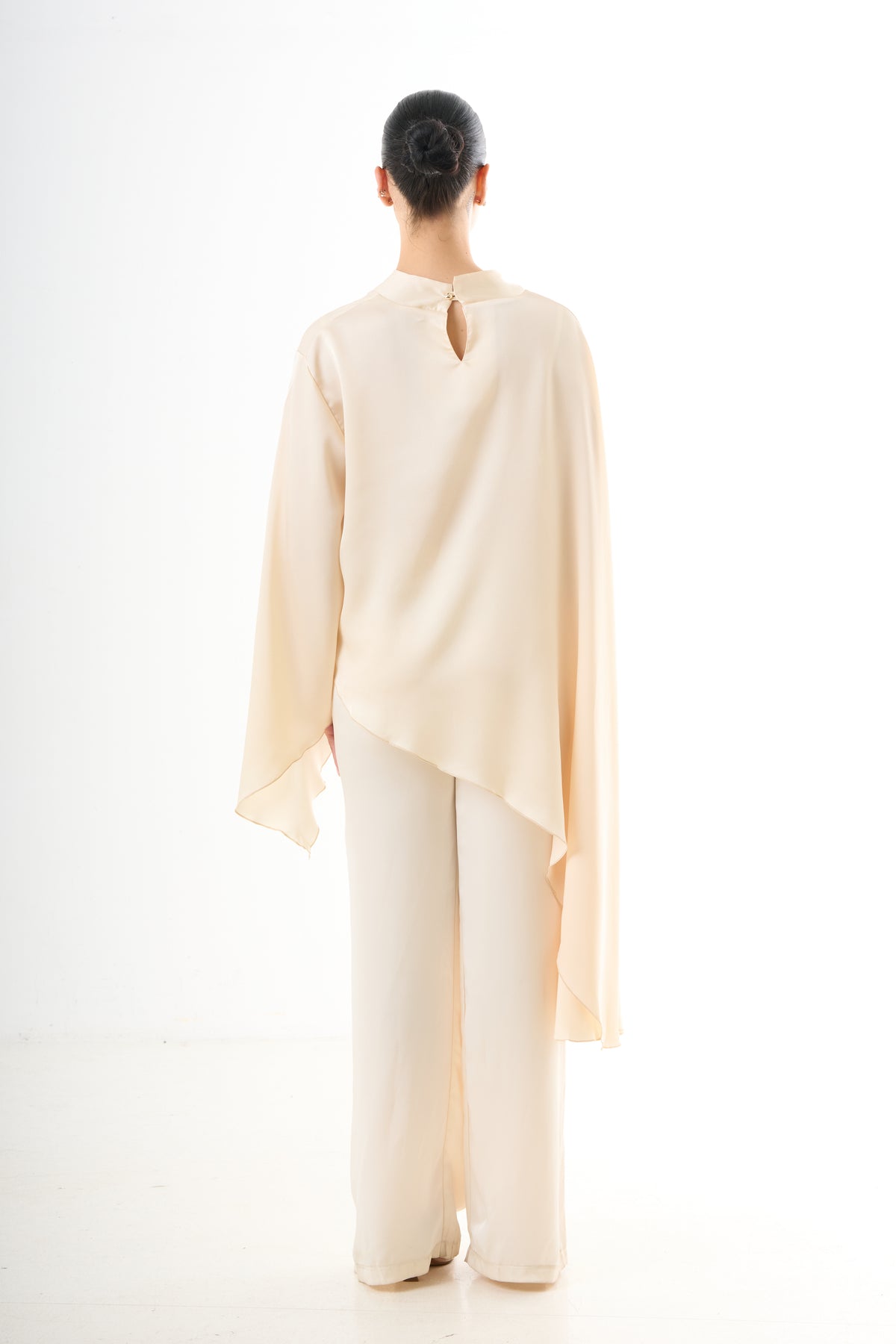 Asymmetric Drape Top - Beige-4