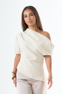 Asymmetrical Draped Top – Beige