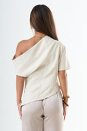 Asymmetrical Draped Top – Beige