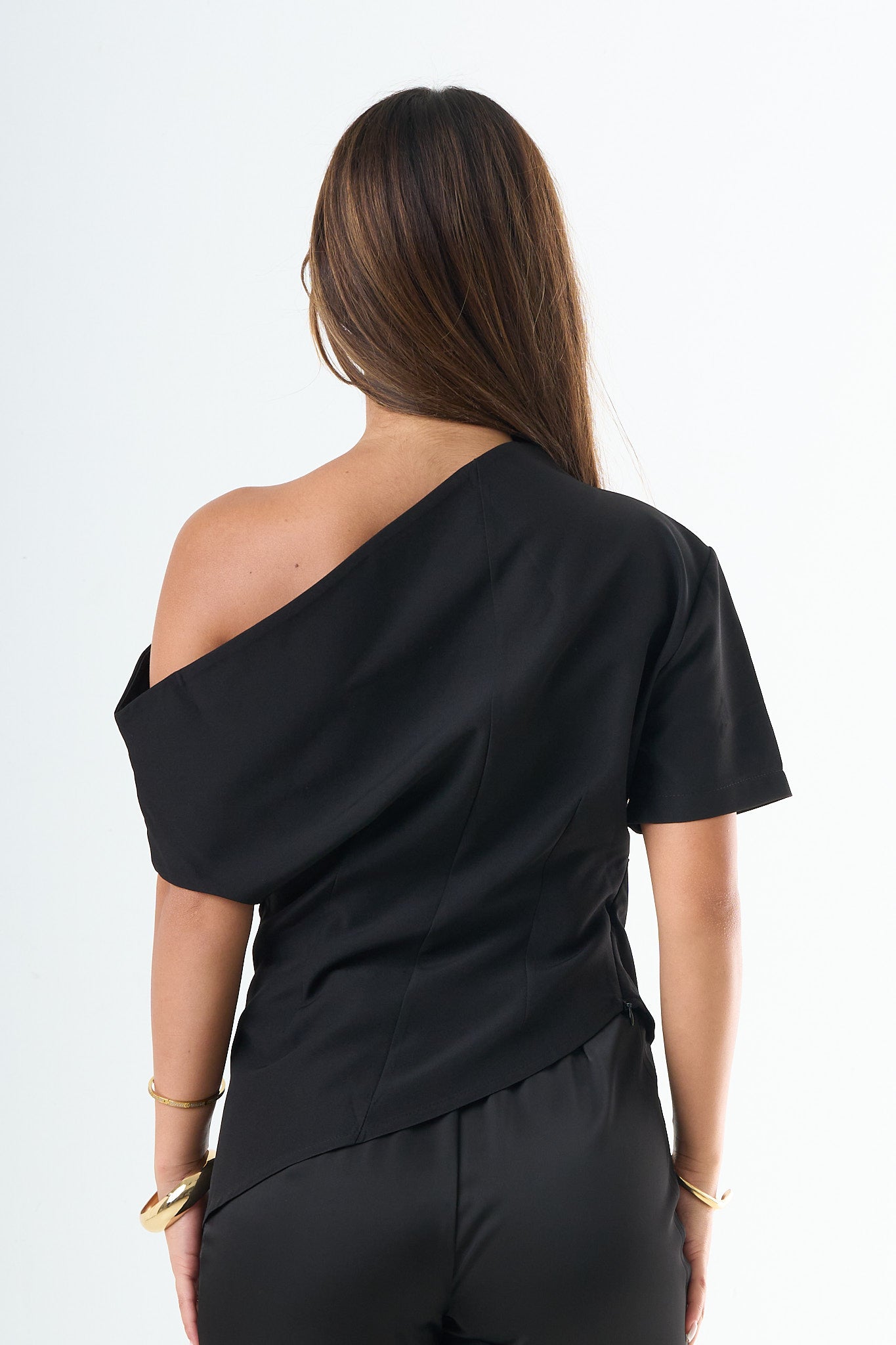 Asymmetrical Draped Top – Black-3