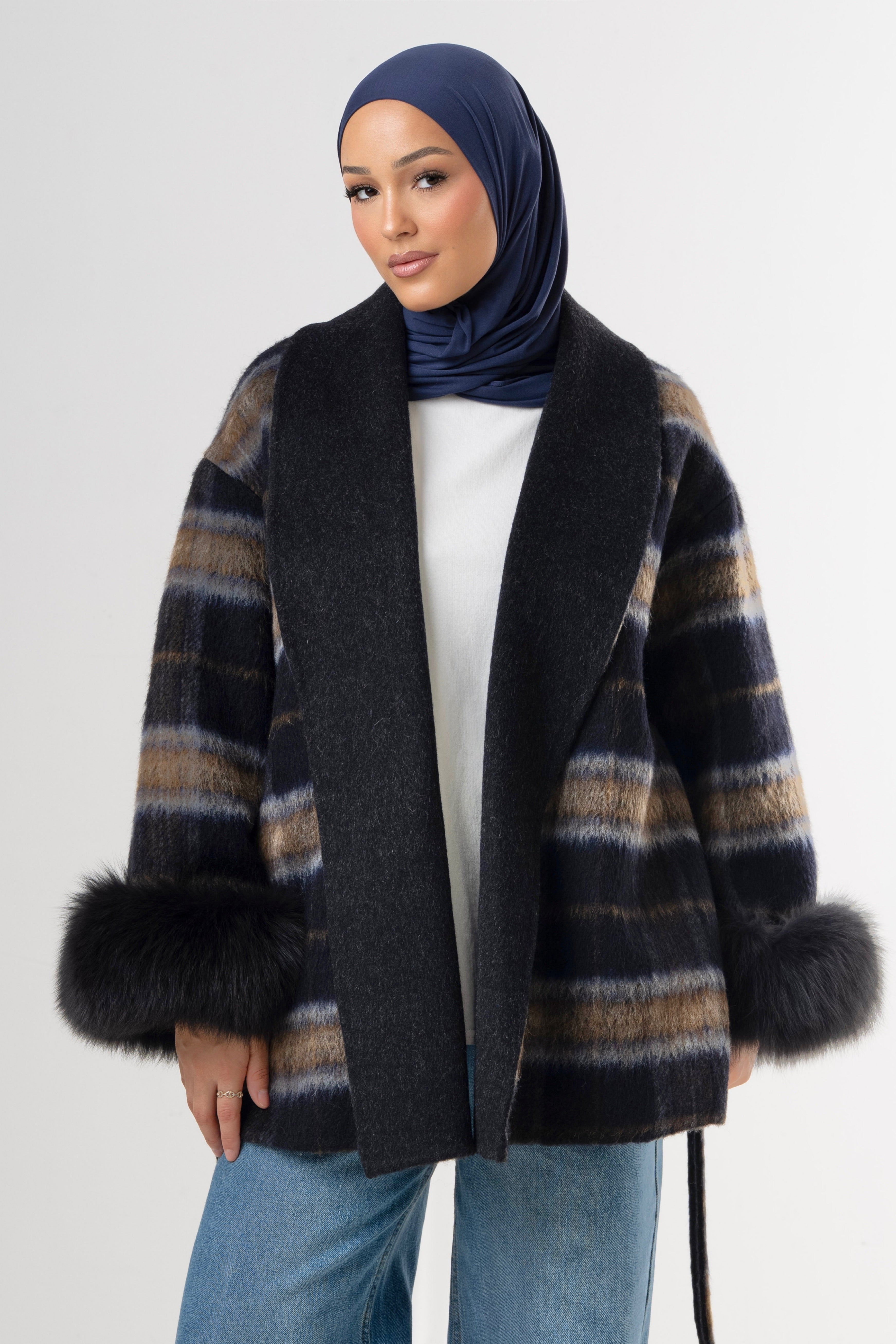 Autumn Muse Wrap Coat - Navy-1