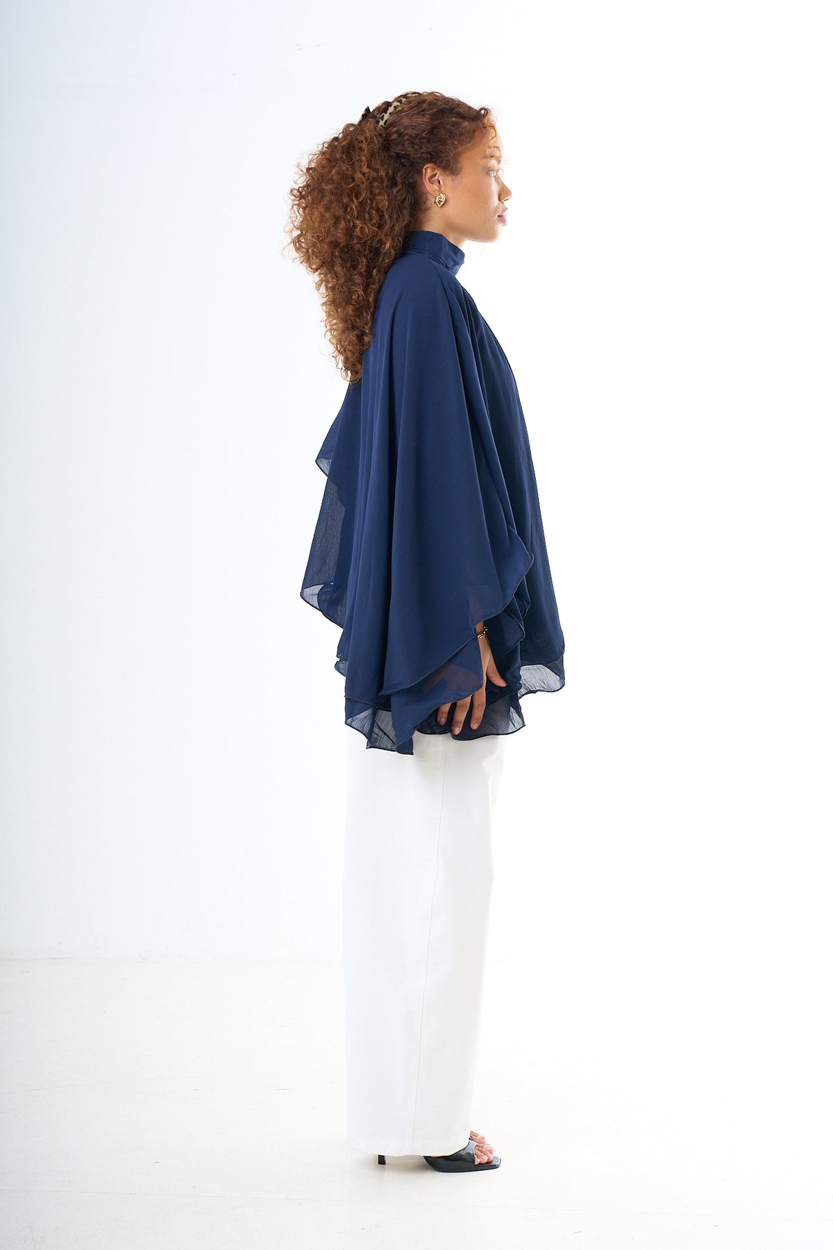 Blouse Poncho - Navy-2