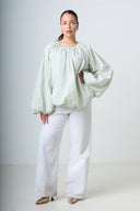 Blouse With Balloonsleeves - Emerald Green