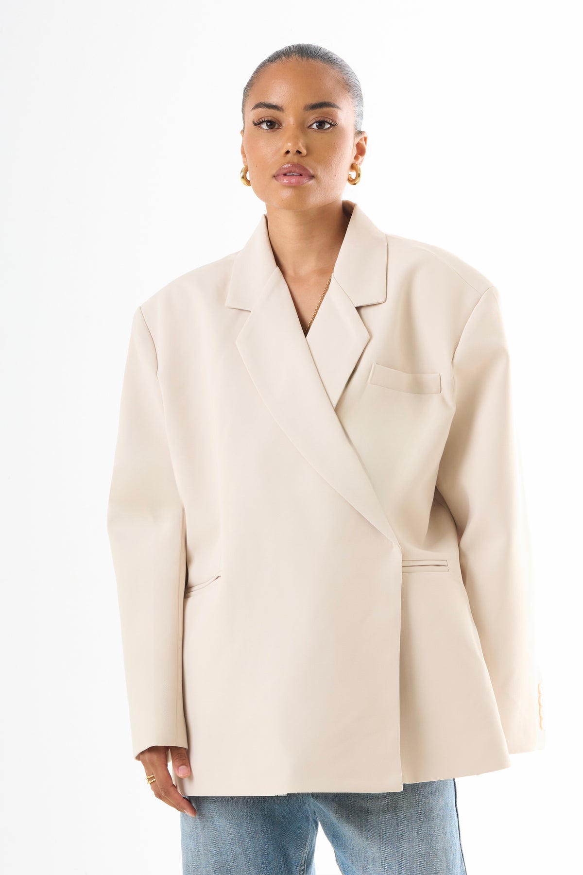 Boxy Oversized Blazer - Beige