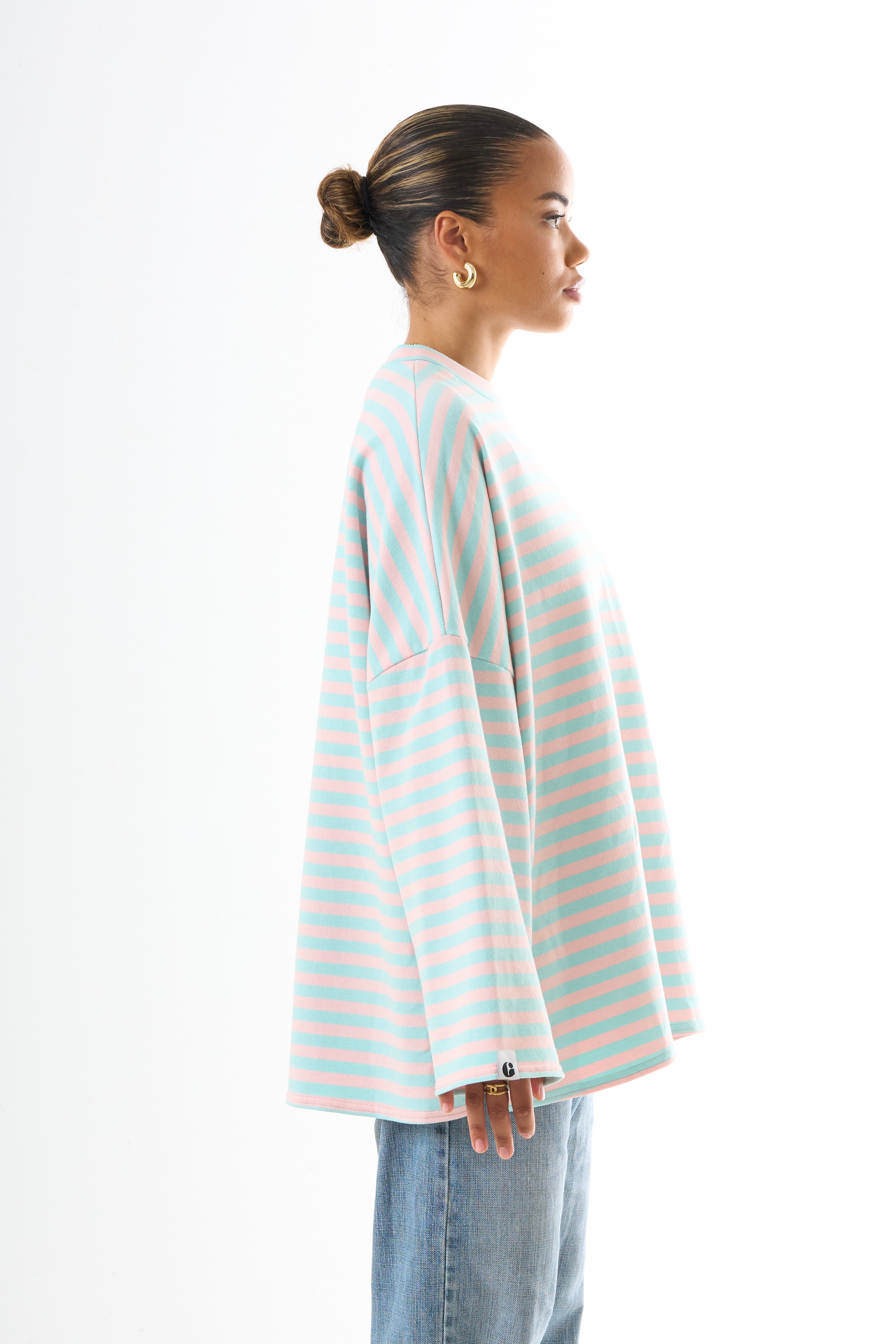 Oversized Long-Sleeved T-shirt - Candy Mint-1