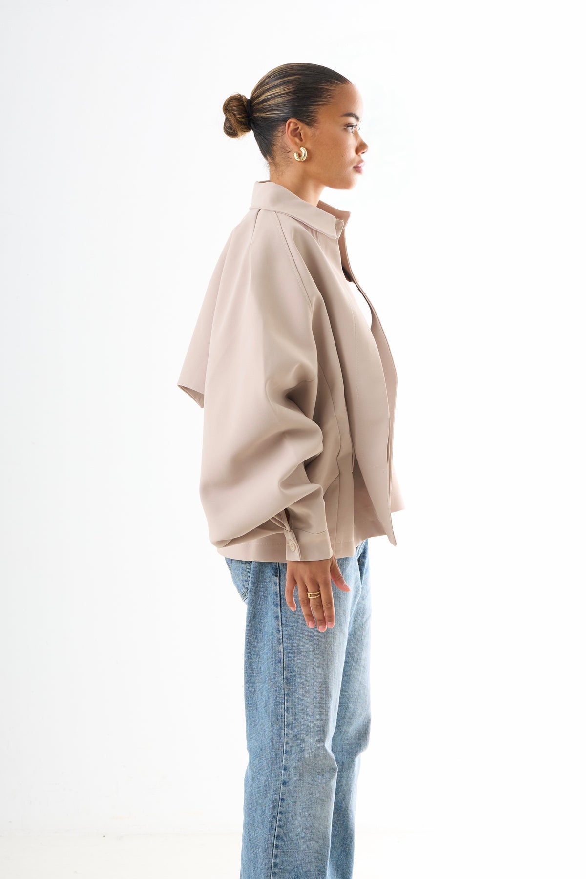 Cape Oversized Jacket - Dark Beige-3