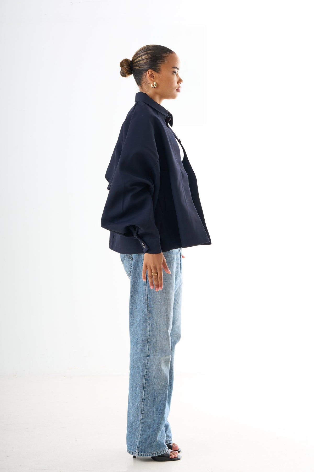 Cape Oversized Jacket - Navy-2