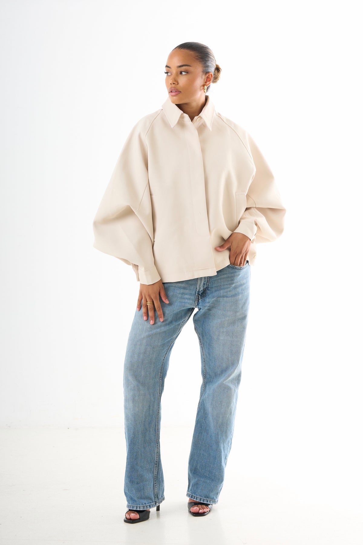 Cape Oversized Jacket - Light Beige-1