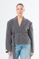 Cropped Wrap Blazer - Grey