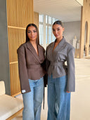 Cropped Wrap Blazer - Grey