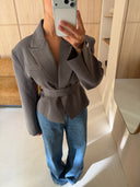 Cropped Wrap Blazer - Grey
