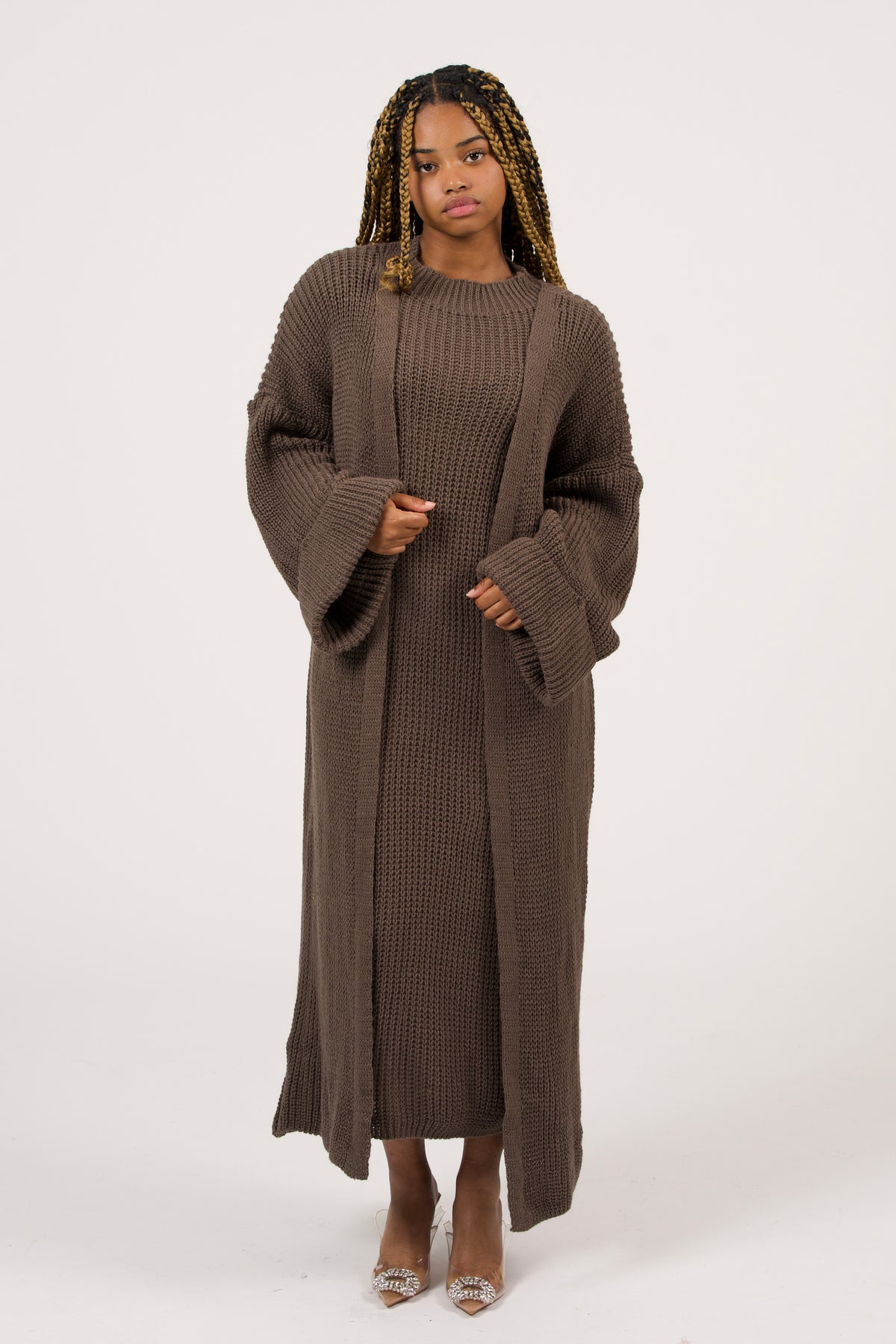 Brown Knitwear Set | Complete Set With Underdress