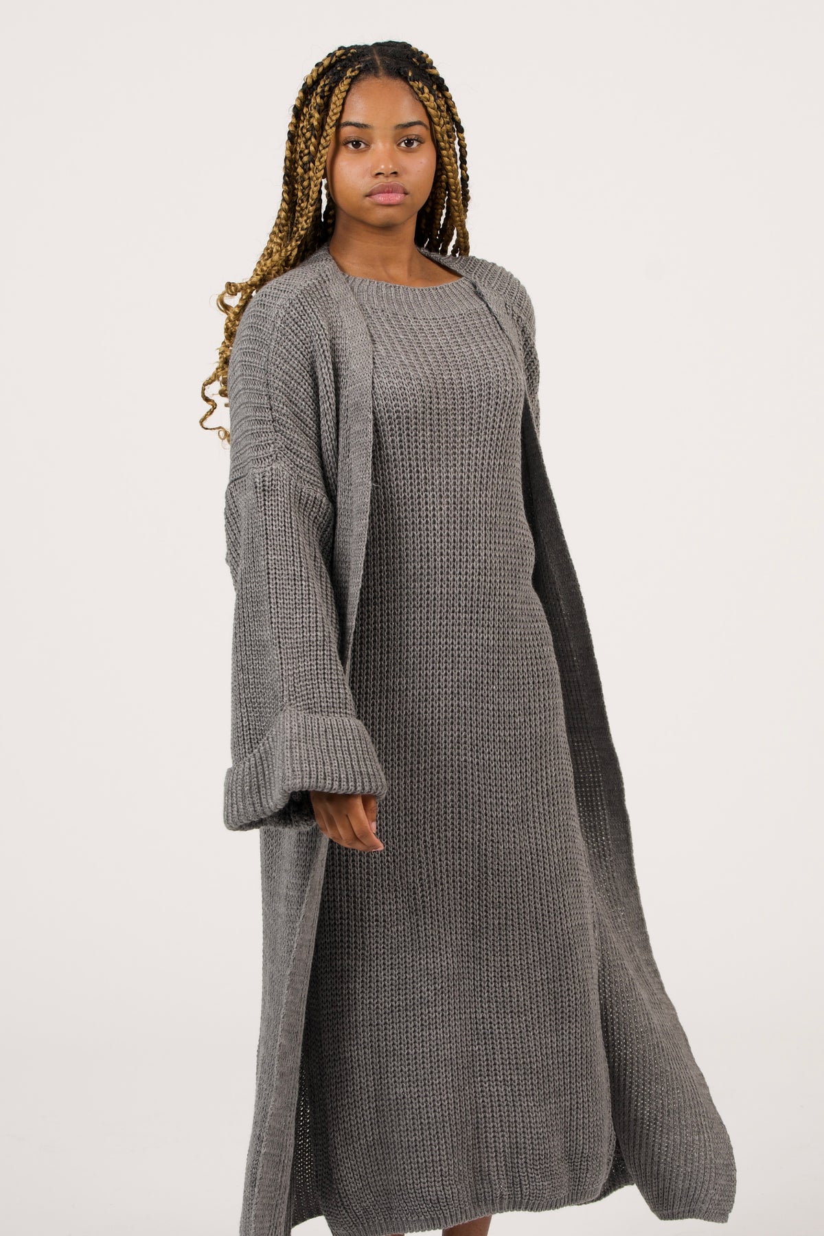 Grey Knitwear Set | Complete Set With Underdress