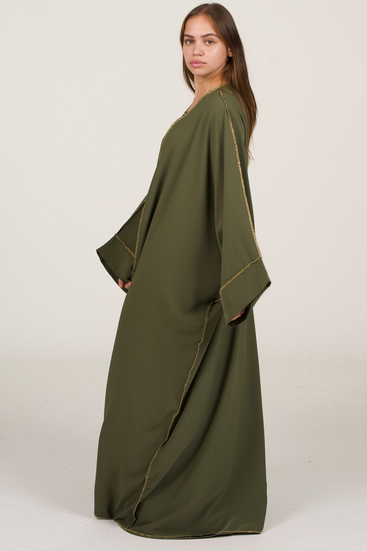Olive Green Abaya Set Golden Details