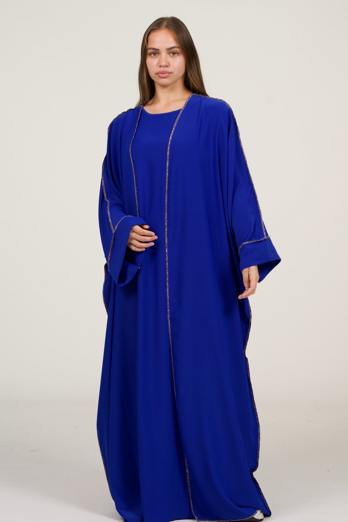Dark Blue Abaya Set With Golden Details