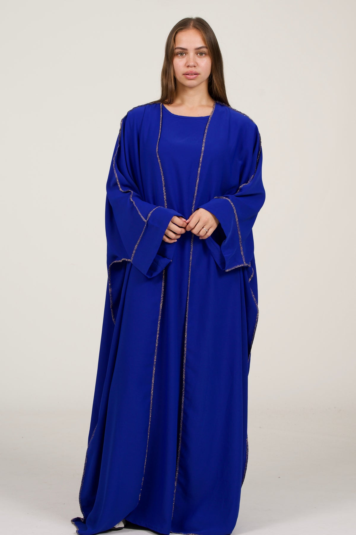 Dark Blue Abaya Set With Golden Details