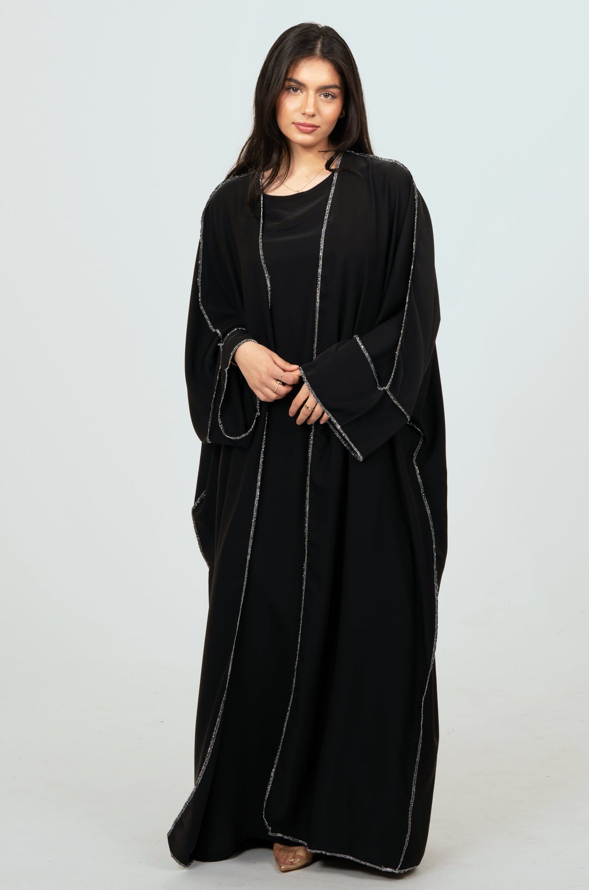 Black Abaya Set Zilver Details
