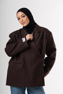 Dad Oversized Striped-Blazer - Brown