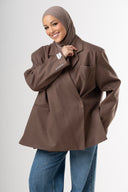 Dad Oversized Striped-Blazer - Taupe