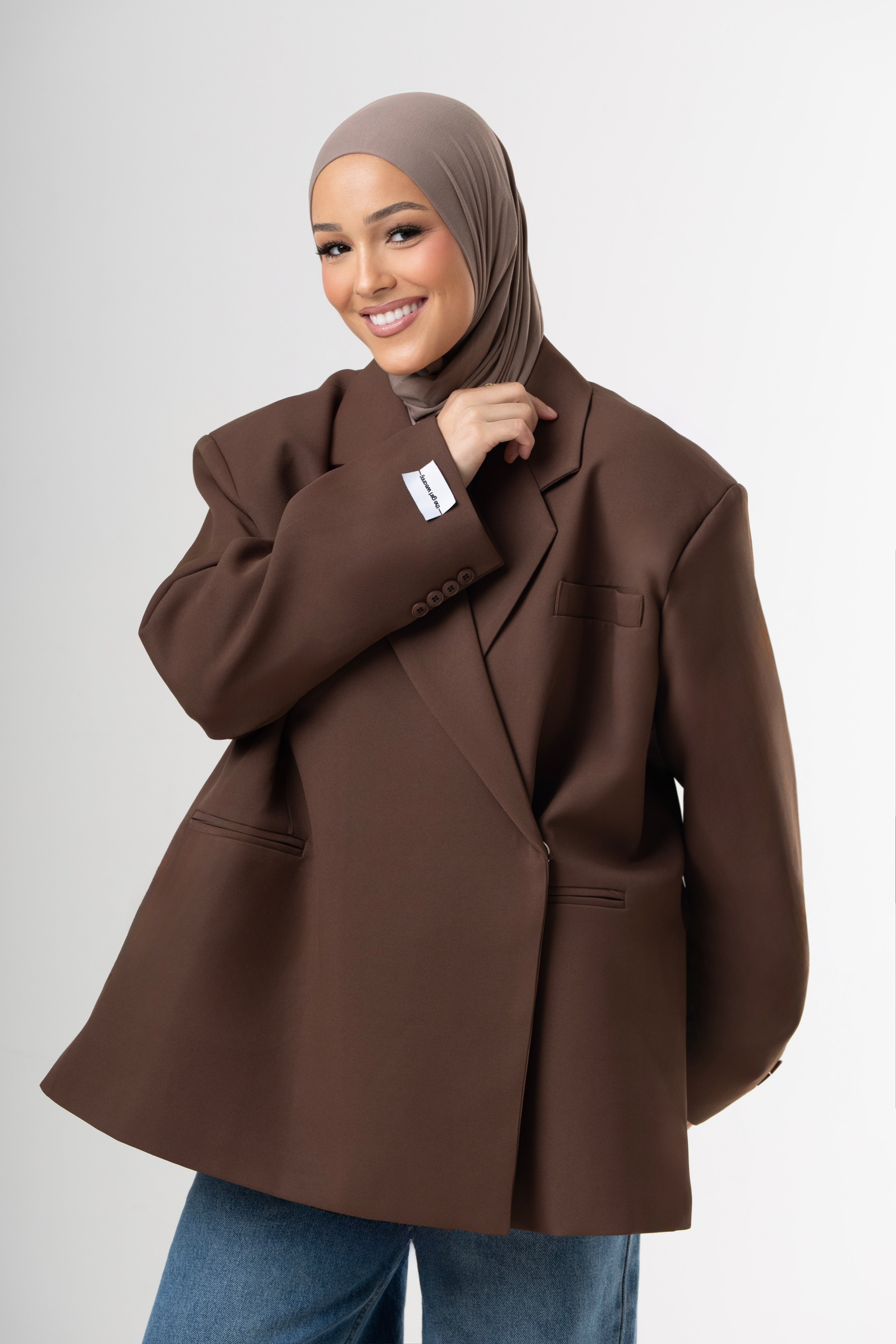 Boxy Oversized Blazer - Brown-2