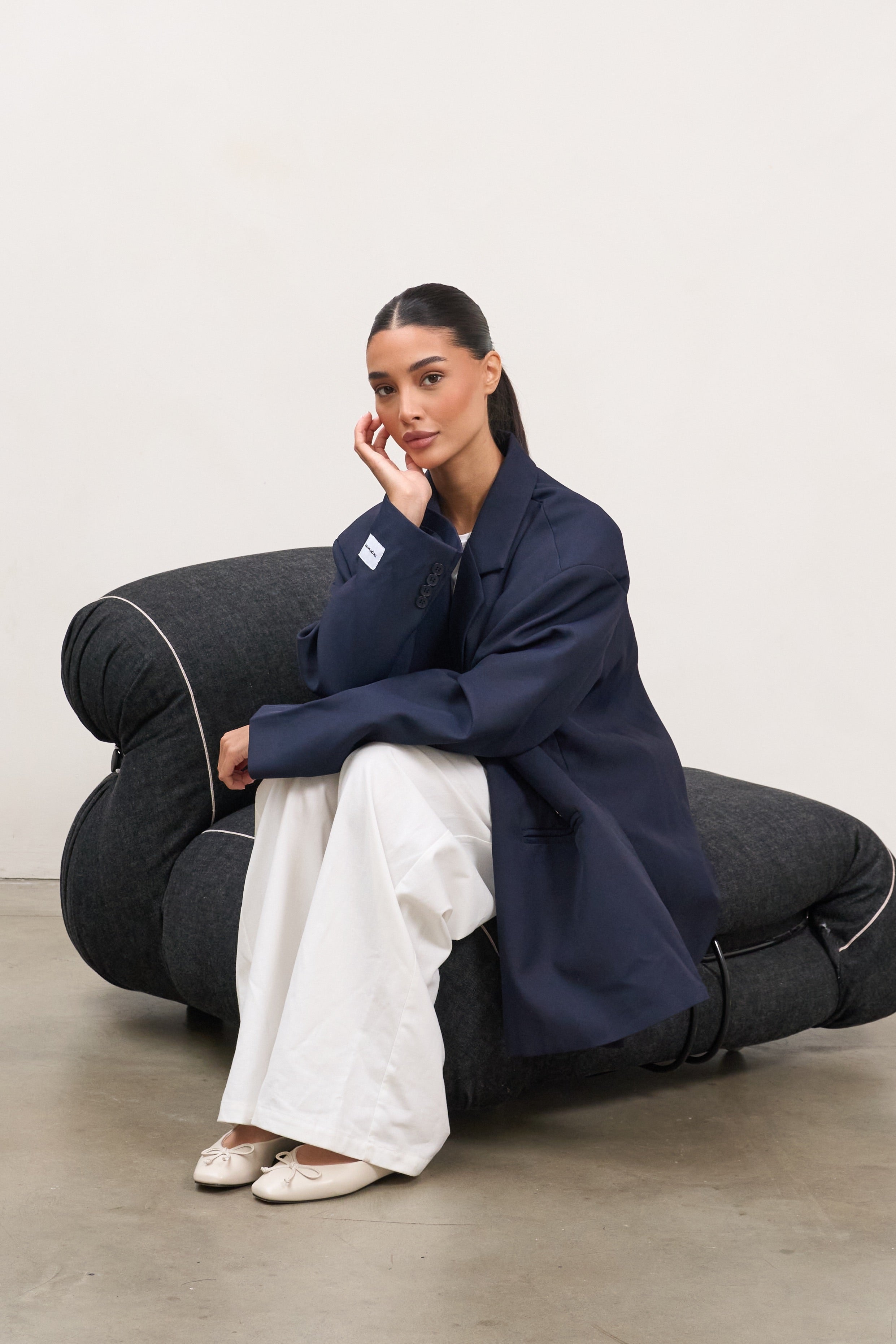 Dad Oversized Blazer - Navy-1