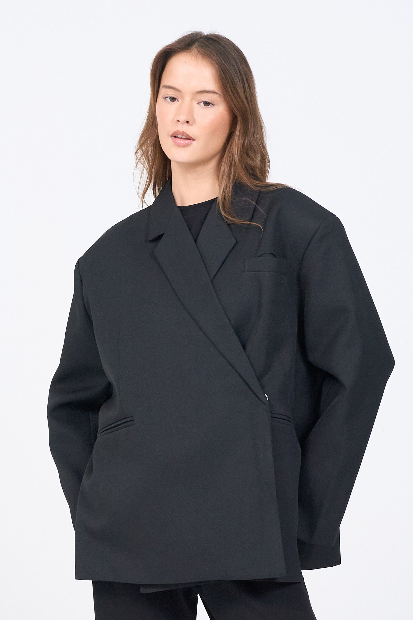 Boxy Oversized Blazer - Black-2