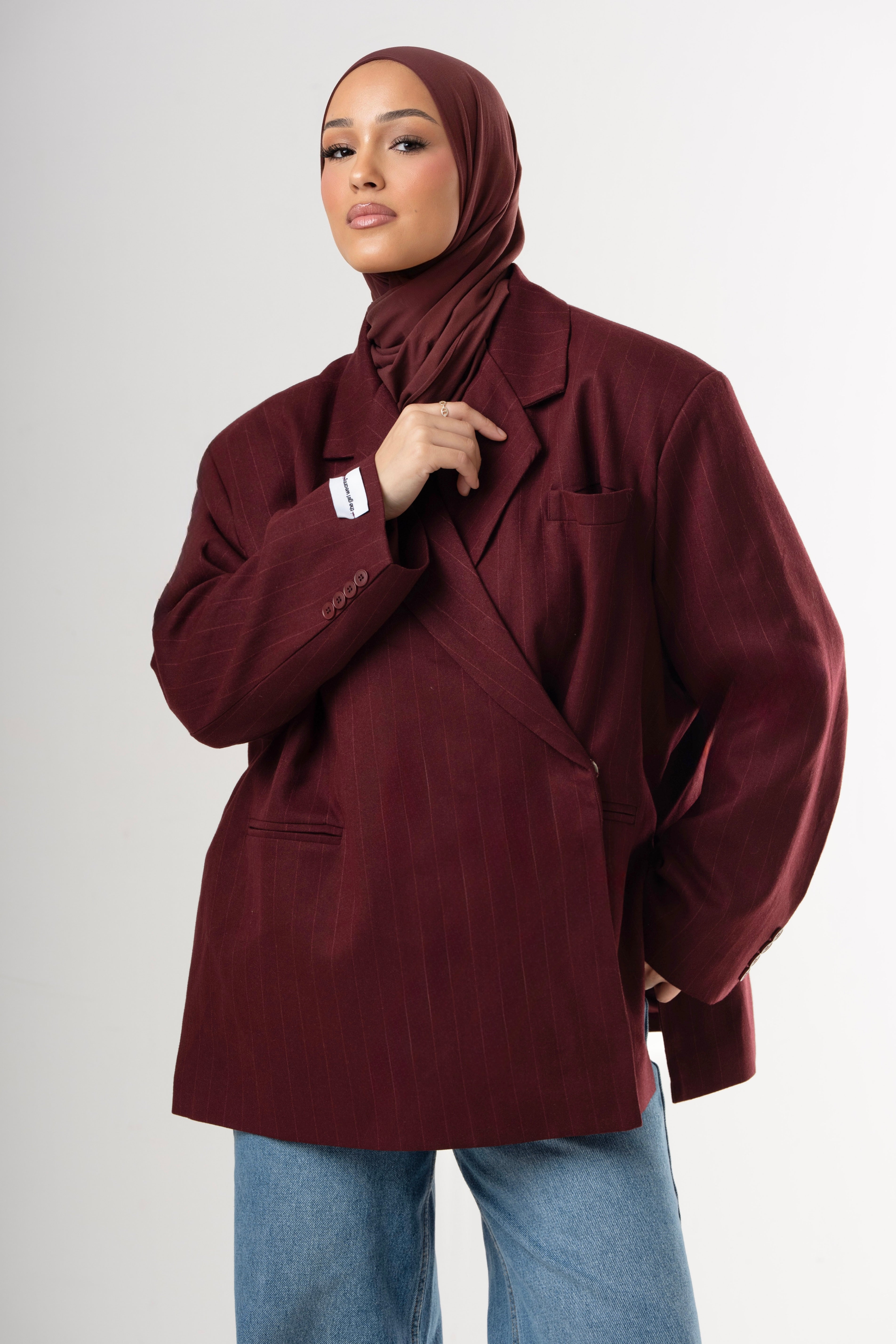 Dad Oversized Striped-Blazer - Bordeaux-1