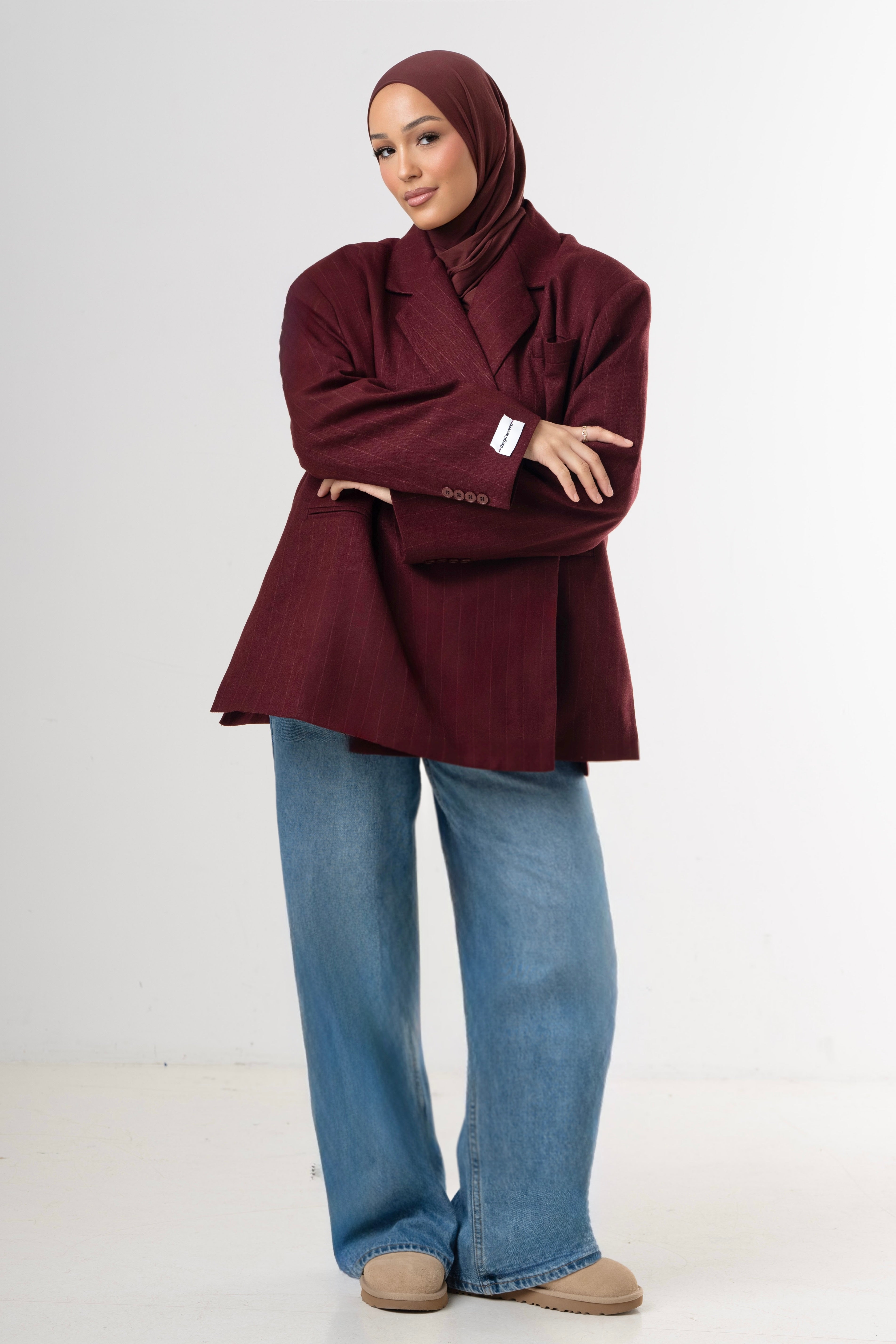 Dad Oversized Striped-Blazer - Bordeaux-3