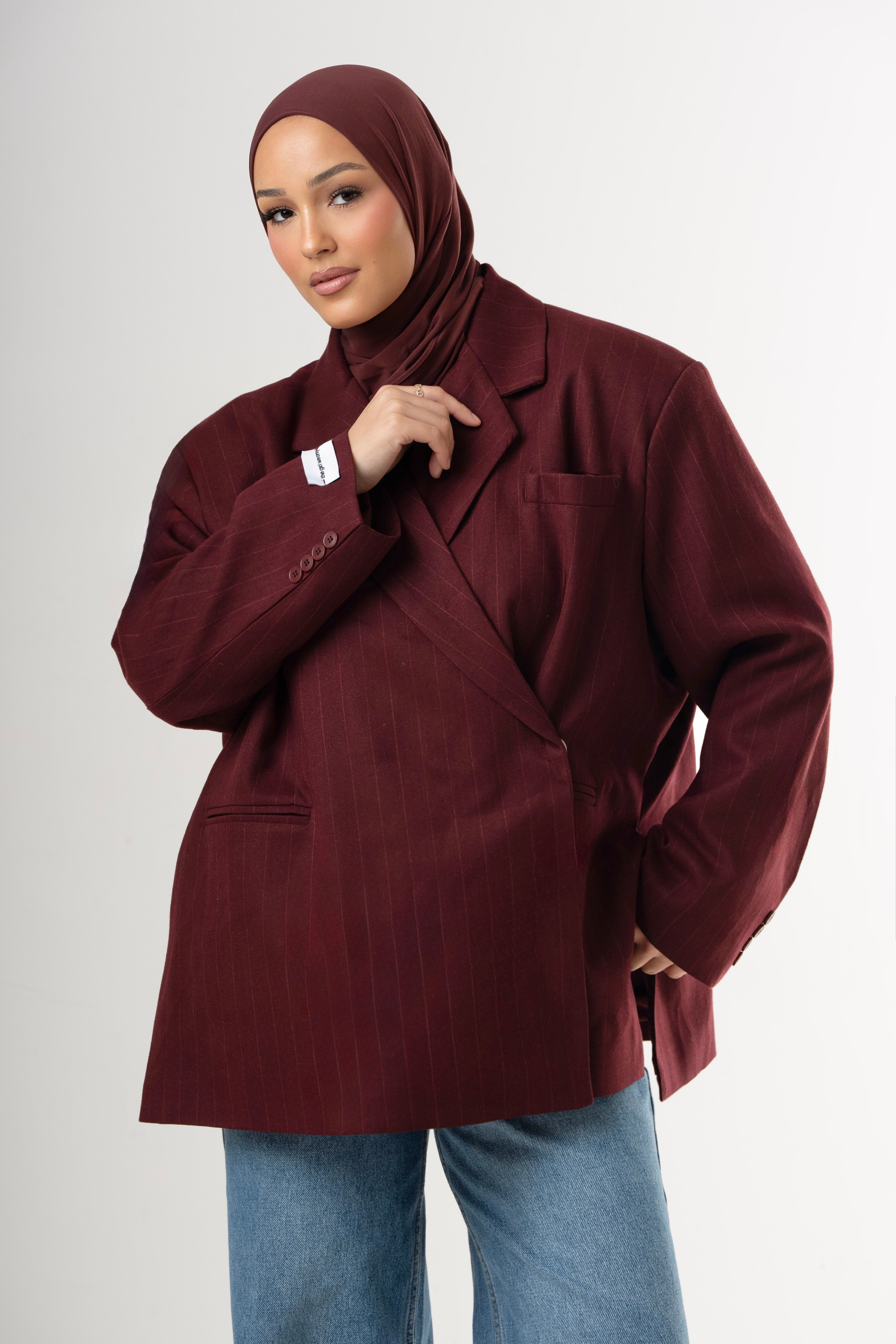 Dad Oversized Striped-Blazer - Bordeaux-2