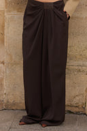Draped Wide-Leg Trousers - Brown