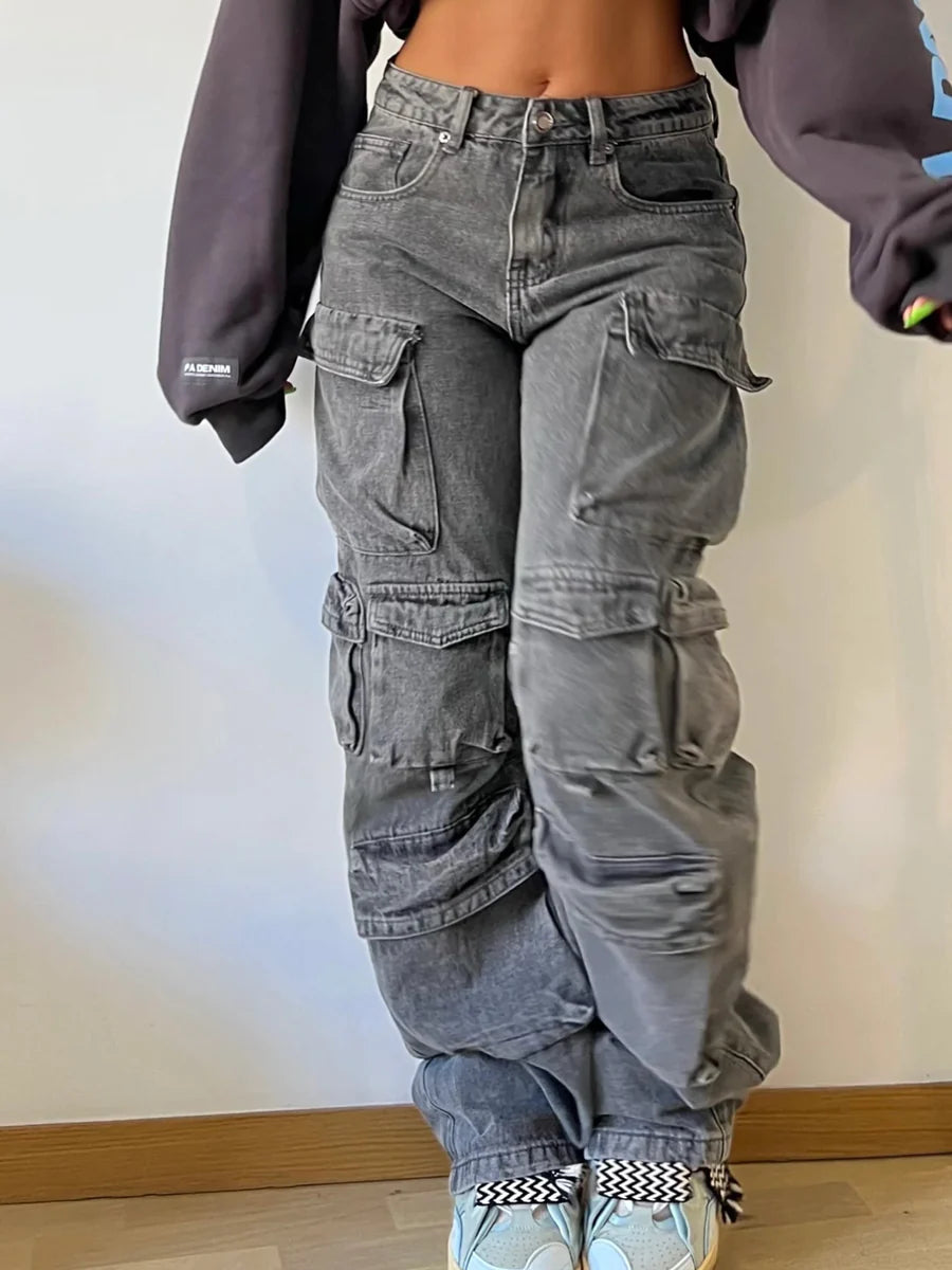Grey Cargo Pants With Pockets