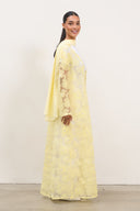Floral Lace Abaya - Yellow