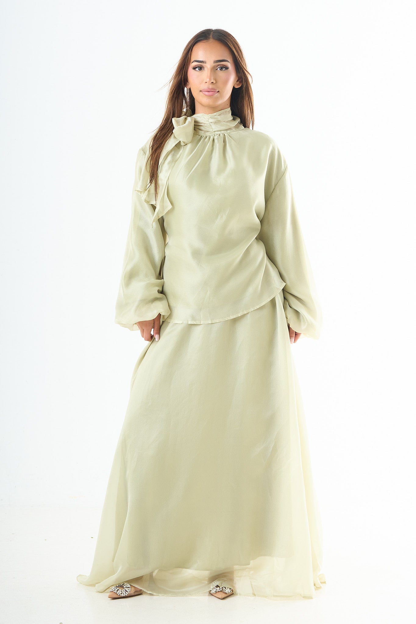 Glossy maxi skirt - Green-5