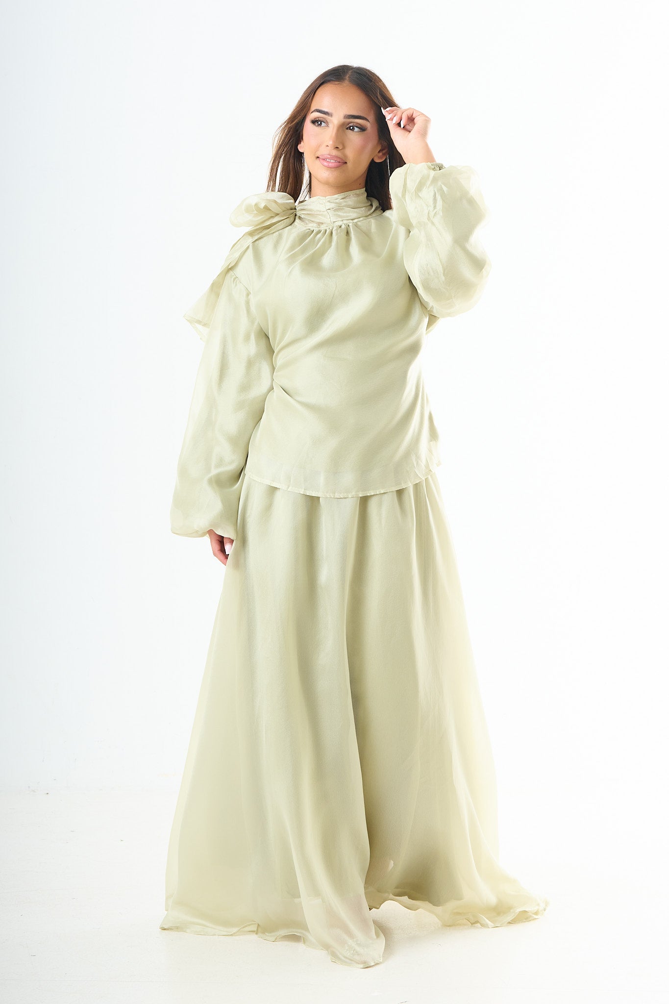 Glossy maxi skirt - Green-6