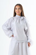Glossy tie-back blouse - Blue