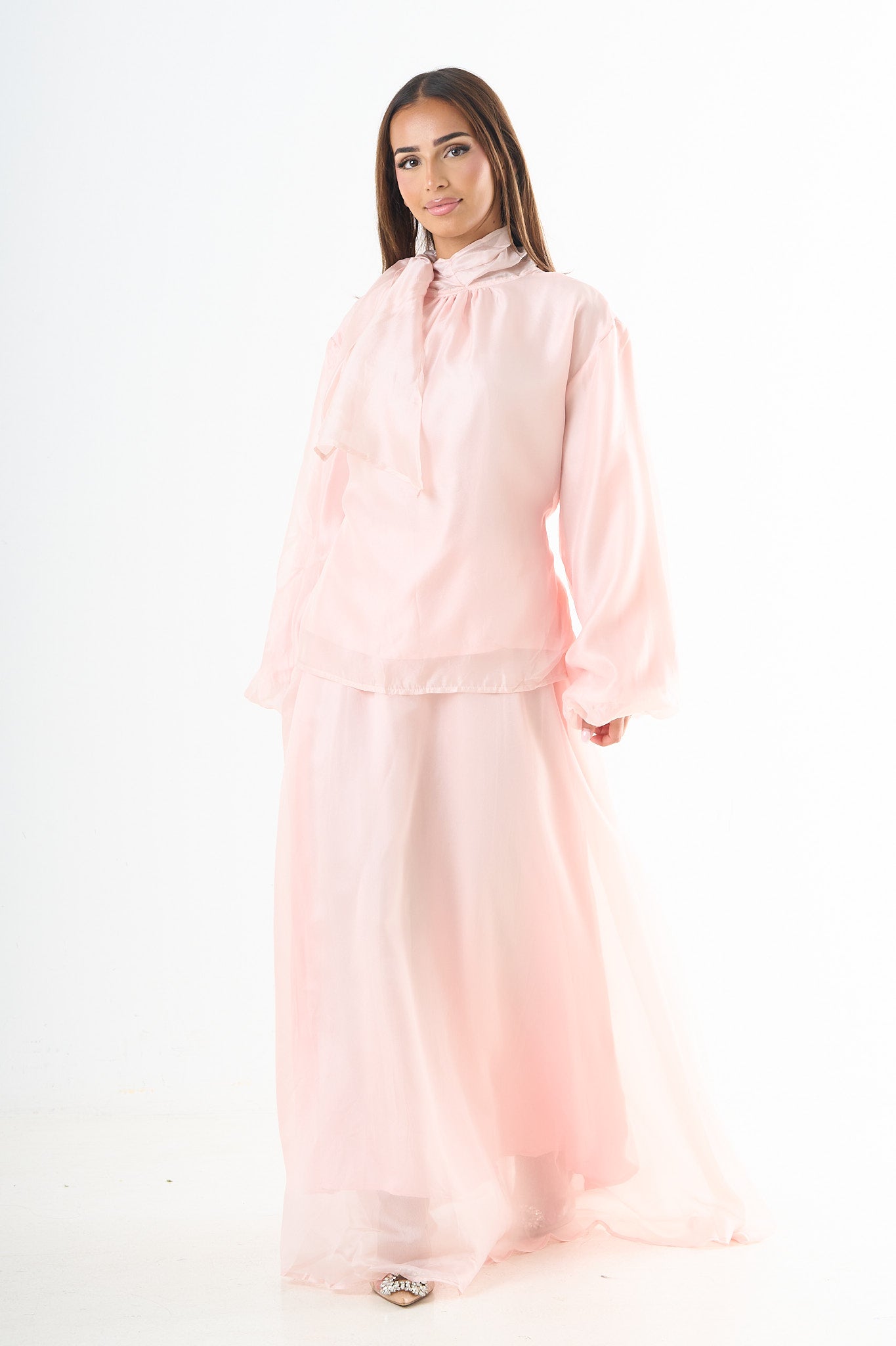 Glossy tie-back blouse - Pink-4