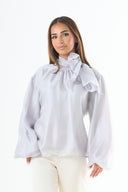Glossy tie-back blouse - Blue