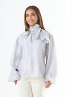 Glossy tie-back blouse - Blue