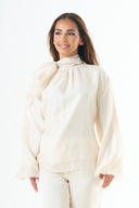 Glossy tie-back blouse - Cream