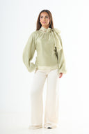 Glossy tie-back blouse - Green