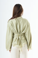 Glossy tie-back blouse - Green