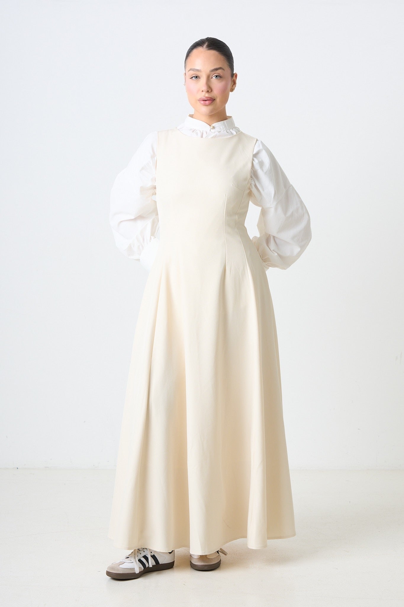 Half Sleeves Dress - Cream THE GIRL WEARING Half Sleeves Dress - Cream THE GIRL WEARING