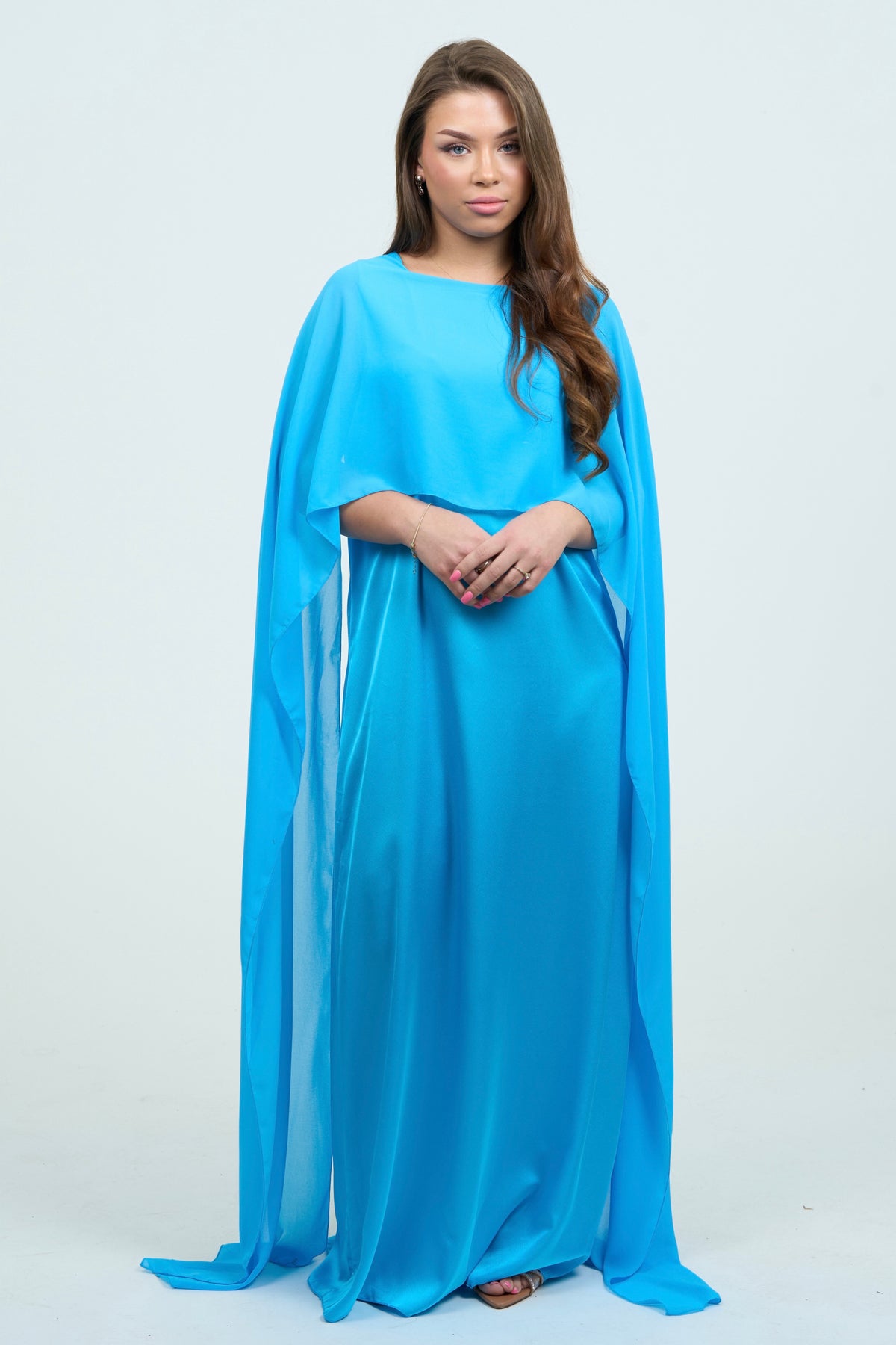 Aqua Blue Dubai Dress | Sleeveless Satin Dress