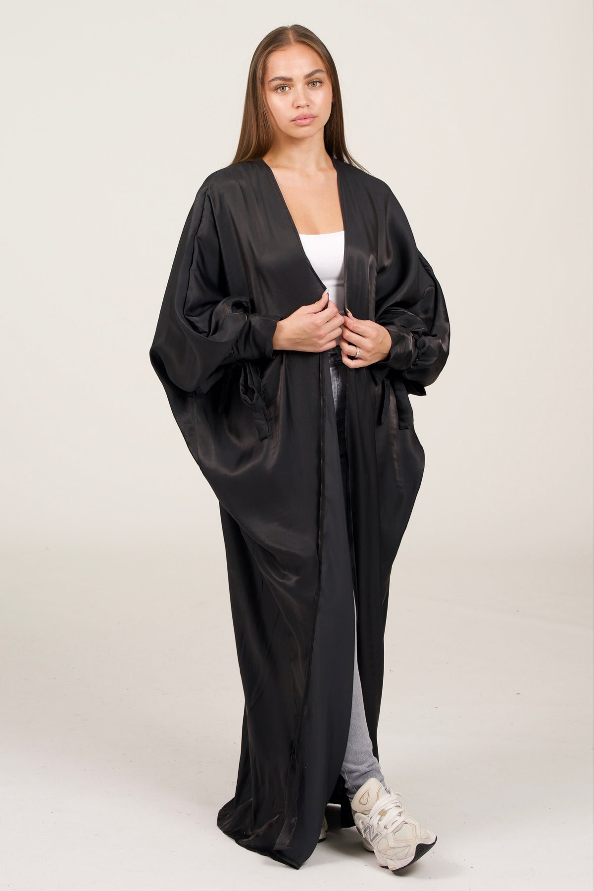 Shiny Black Kimono With Bows On The Sleeves