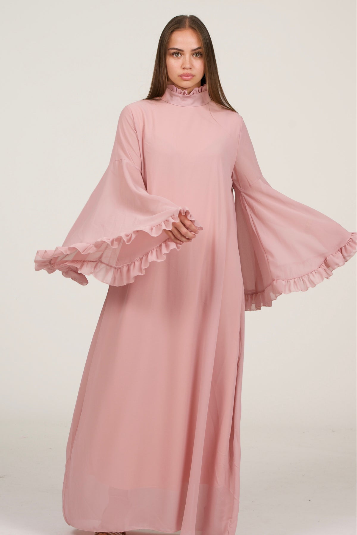 Pink Classic Dress With Detailed Sleeves