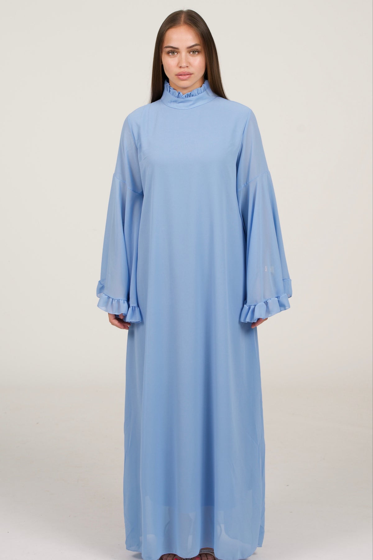 Light Blue Classic Dress With Detailed Sleeves